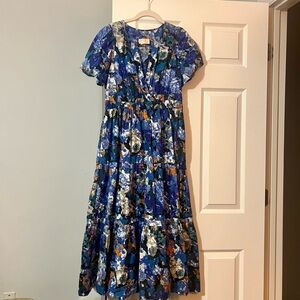 Anthropologie Blue Floral Maxi Dress